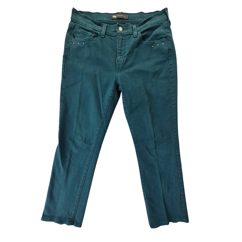 Levi's 505 Straight Leg Jeans Womens 8M W29 L32 Teal Green Stretch 15505-0096